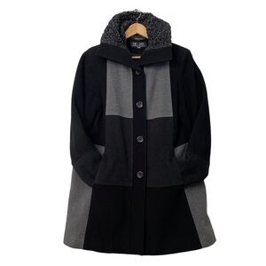 ME-JAY Vintage long winter jacket virgin wool&Cashmere blend black grey block  8